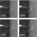 Harris KD <i>et al.</i> Vapor senstive LCE film that changes shape when exposed to solvent developed in Dirk
		 	Broer's lab: Self-Assembled Polymer Films for Controlled Agent-Driven Motion: Nano Letters 2005 <b>(5)</b> p 1857